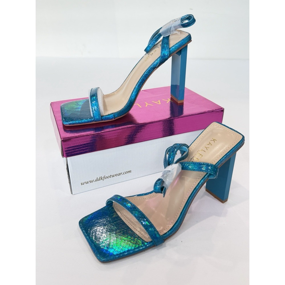 KALEEN Shimmery Open Toe Sandals Heels Aqua 8 Party Wedding Bridesmaids Church